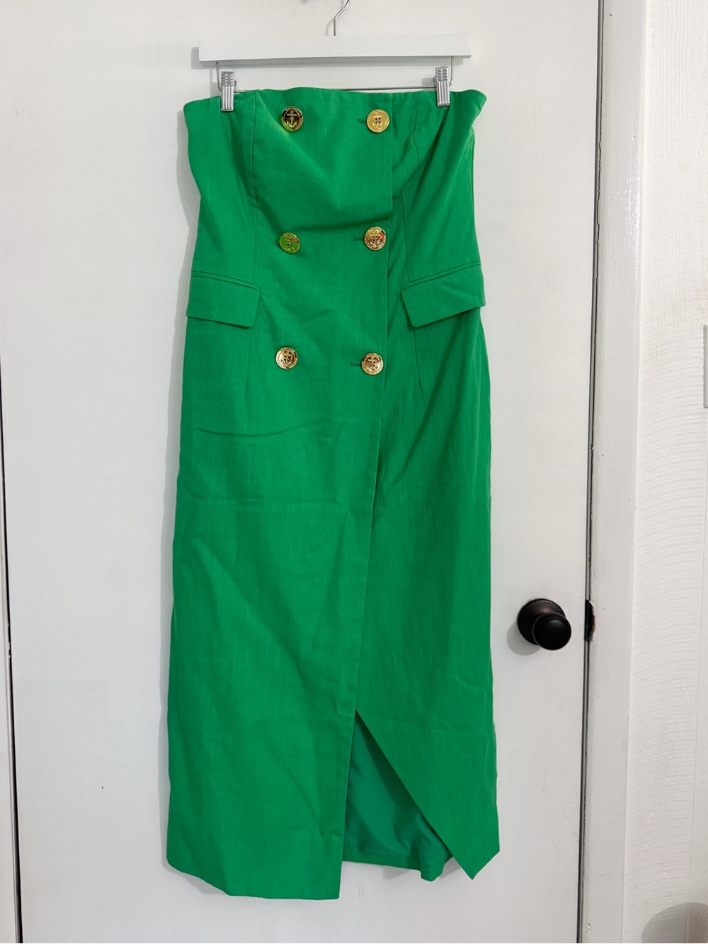 New Anthropologie Mare Mare Strapless Trench Midi Dress Linen Kelly Green M NWT - Picture 6 of 11